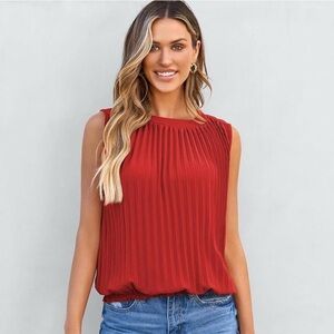 Women's Red Pleated, Sleeveless Top (XL)